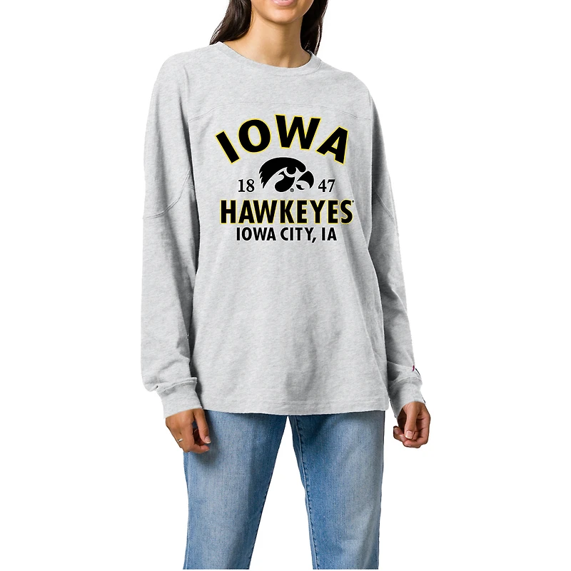 Women's Ash Iowa Hawkeyes Throwback Oversized Long Sleeve T-Shirt