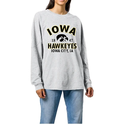 Women's Ash Iowa Hawkeyes Throwback Oversized Long Sleeve T-Shirt