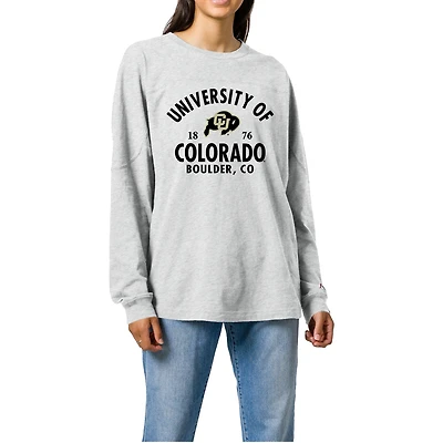 Women's Ash Colorado Buffaloes Throwback Oversized Long Sleeve T-Shirt