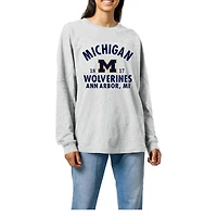 Women's Ash Michigan Wolverines Throwback Oversized Long Sleeve T-Shirt