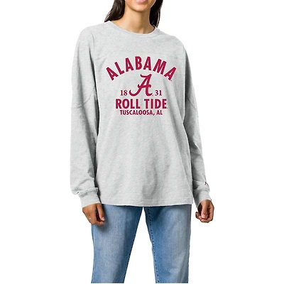 Women's Ash Alabama Crimson Tide Throwback Oversized Long Sleeve T-Shirt