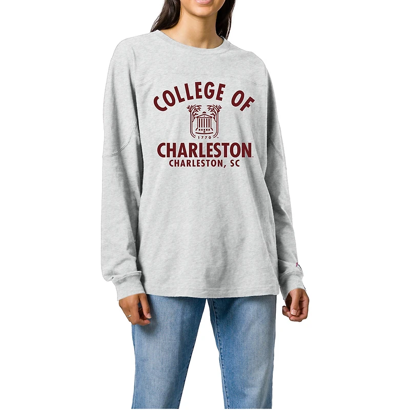 Women's Ash Charleston Cougars Throwback Oversized Long Sleeve T-Shirt