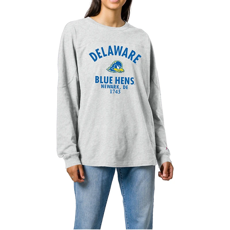 Women's Ash Delaware Fightin' Blue Hens Throwback Oversized Long Sleeve T-Shirt