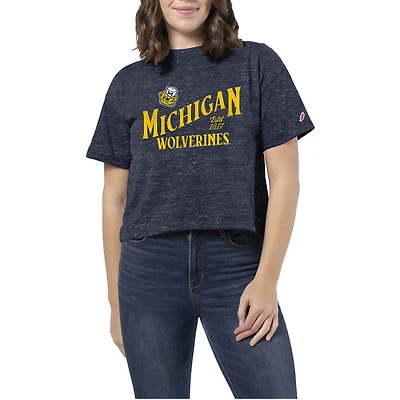 Women's Heather Navy Michigan Wolverines Intramural Midi Tri-Blend Cropped T-Shirt