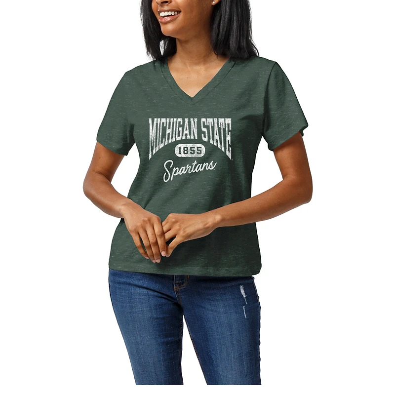 Women's Heather Green Michigan State Spartans Intramural Tri-Blend Boyfriend V-Neck T-Shirt