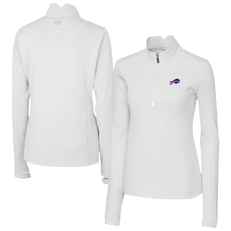 Women's Cutter & Buck White Buffalo Bills Traverse Stretch Quarter-Zip Pullover Top