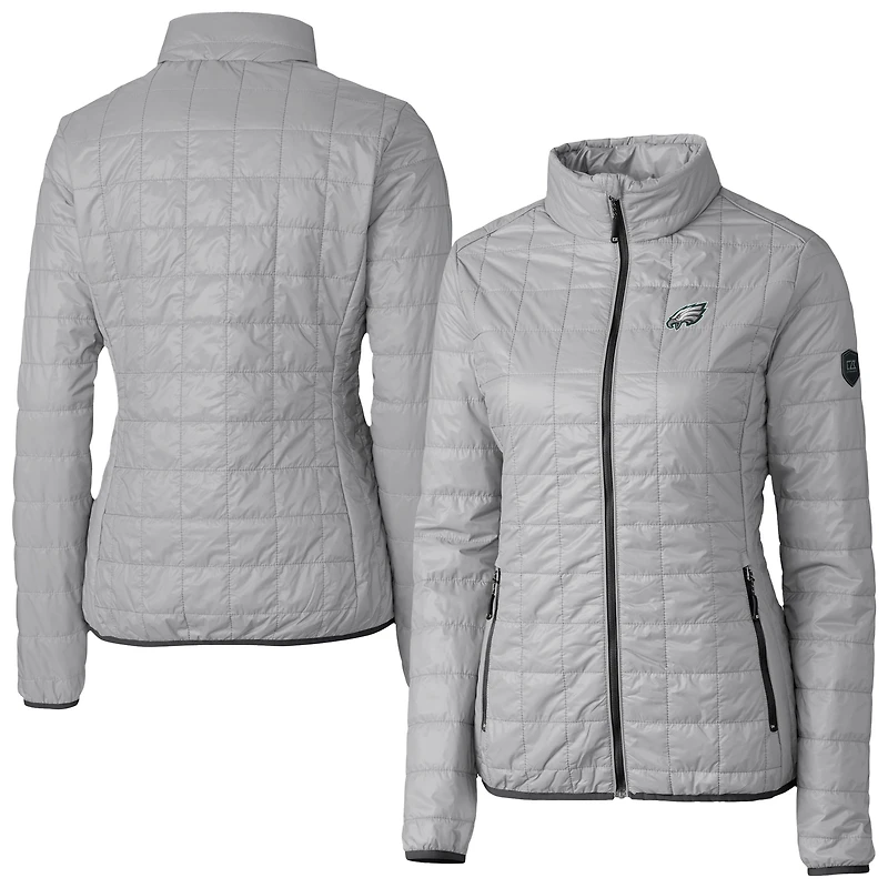 Women's Cutter & Buck Gray Philadelphia Eagles Rainier PrimaLoft Eco Insulated Full-Zip Puffer Jacket