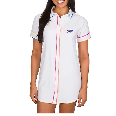 Women's Concepts Sport White Buffalo Bills Flutter Knit Button-Up Nightshirt
