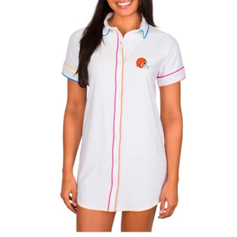 Women's Concepts Sport White Cleveland Browns Flutter Knit Button-Up Nightshirt