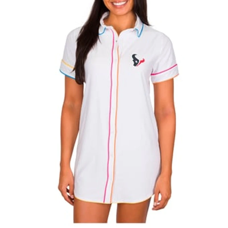 Women's Concepts Sport White Houston Texans Flutter Knit Button-Up Nightshirt
