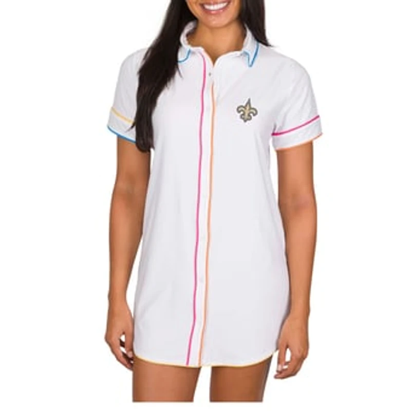 Women's Concepts Sport White New Orleans Saints Flutter Knit Button-Up Nightshirt