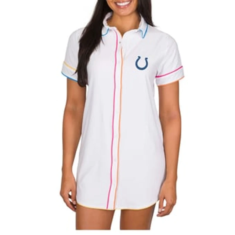 Women's Concepts Sport White Indianapolis Colts Flutter Knit Button-Up Nightshirt