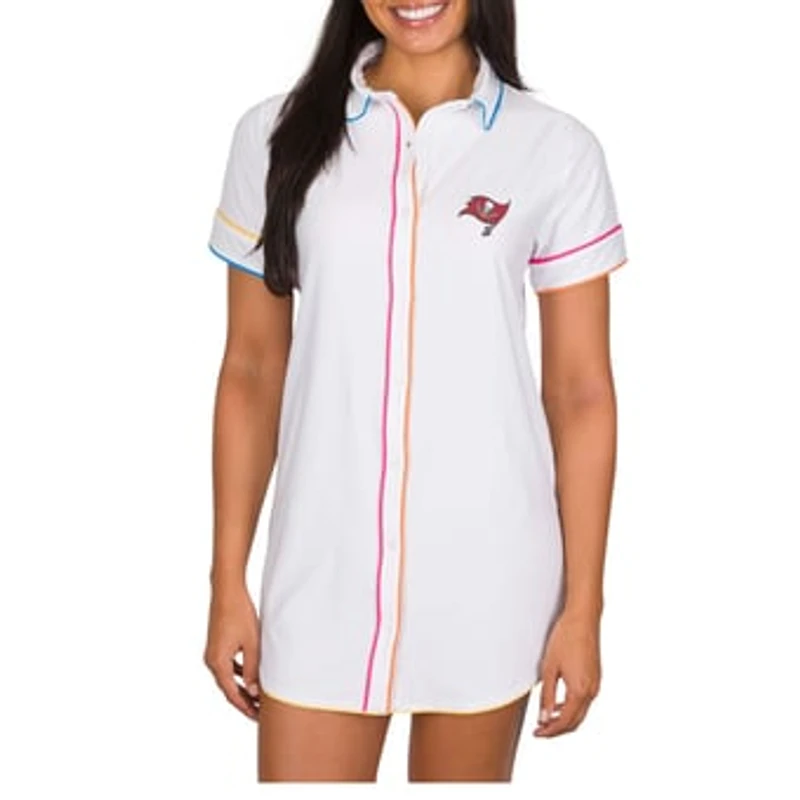 Women's Concepts Sport White Tampa Bay Buccaneers Flutter Knit Button-Up Nightshirt