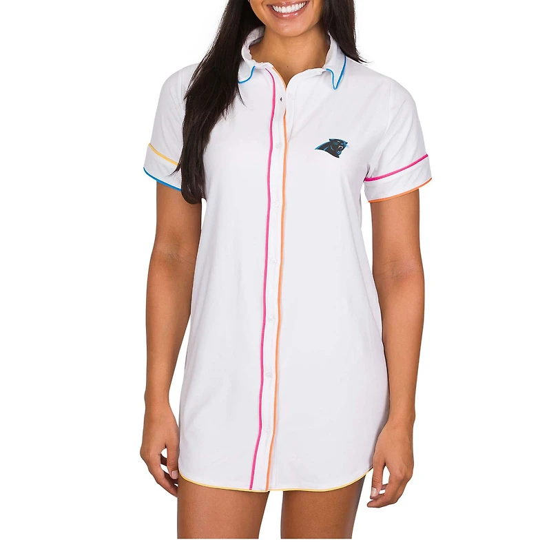 Women's Concepts Sport White Carolina Panthers Flutter Knit Button-Up Nightshirt