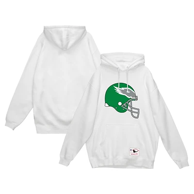 Men's Mitchell & Ness White Philadelphia Eagles Helmet Logo Vintage Pullover Hoodie