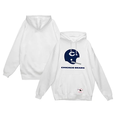 Men's Mitchell & Ness White Chicago Bears Helmet Logo Vintage Pullover Hoodie