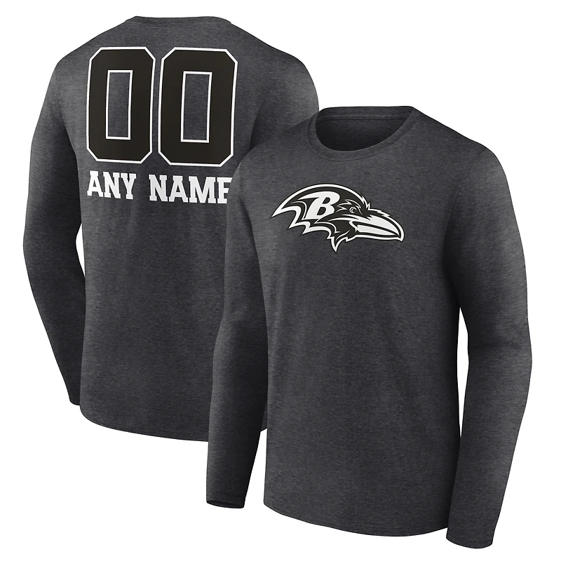 Men's Charcoal Baltimore Ravens Personalized Name & Number Monochrome Long Sleeve T-Shirt