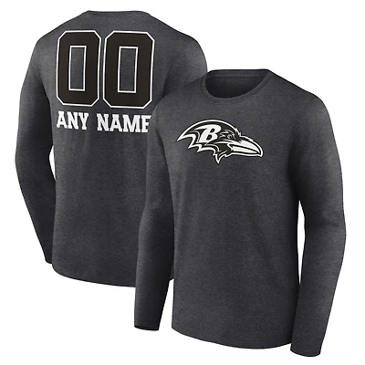 Men's Charcoal Baltimore Ravens Personalized Name & Number Monochrome Long Sleeve T-Shirt