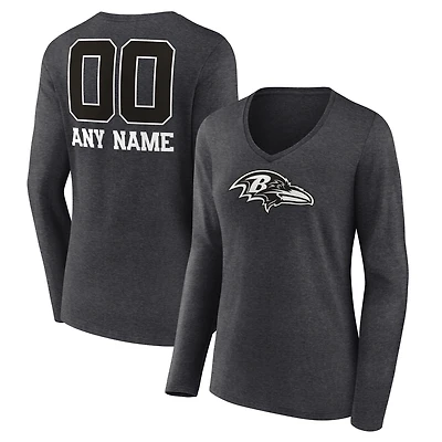 Women's Charcoal Baltimore Ravens Personalized Name & Number Monochrome V-neck T-Shirt