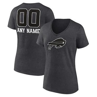 Women's Charcoal Buffalo Bills Personalized Name & Number Monochrome V-Neck Long Sleeve T-Shirt