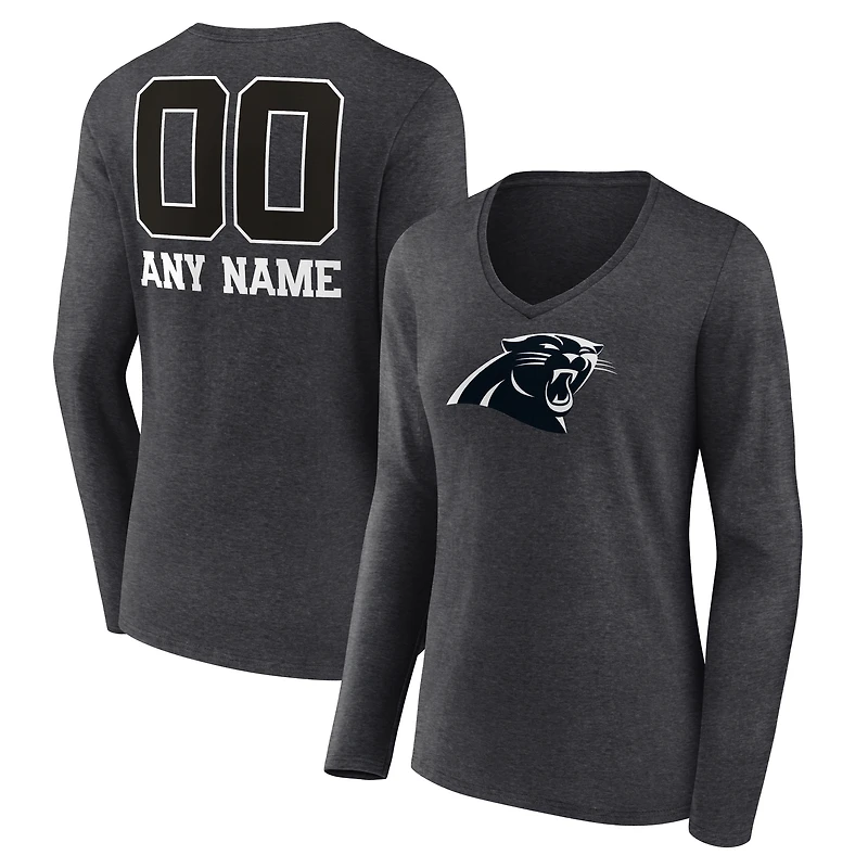 Women's Charcoal Carolina Panthers Personalized Name & Number Monochrome V-neck T-Shirt
