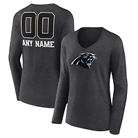 Women's Charcoal Carolina Panthers Personalized Name & Number Monochrome V-neck T-Shirt