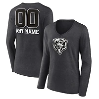 Women's Charcoal Chicago Bears Personalized Name & Number Monochrome V-neck T-Shirt