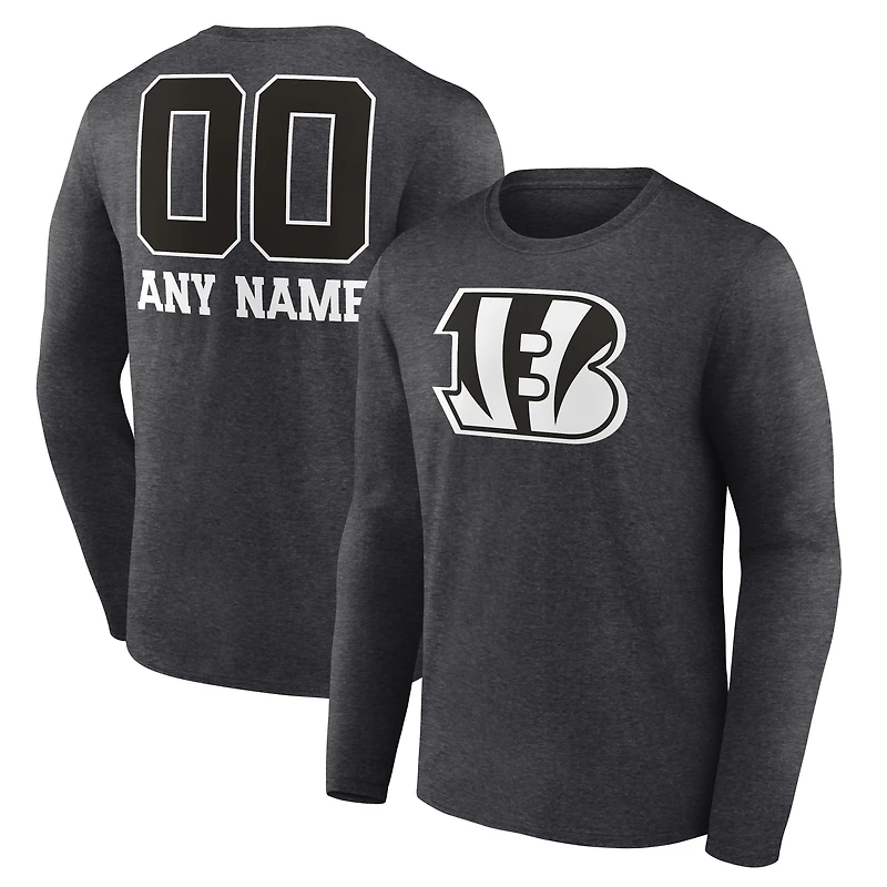 Men's Charcoal Cincinnati Bengals Personalized Name & Number Monochrome Long Sleeve T-Shirt