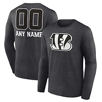 Men's Charcoal Cincinnati Bengals Personalized Name & Number Monochrome Long Sleeve T-Shirt