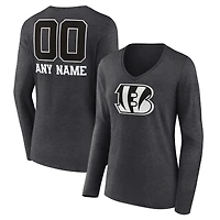 Women's Charcoal Cincinnati Bengals Personalized Name & Number Monochrome V-neck T-Shirt