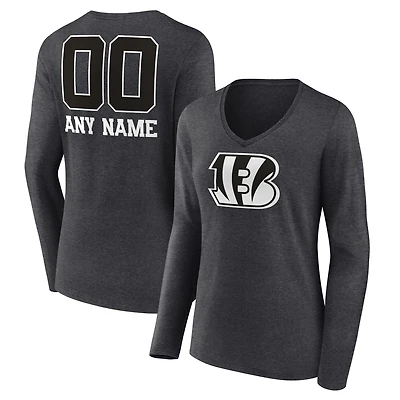 Women's Charcoal Cincinnati Bengals Personalized Name & Number Monochrome V-neck T-Shirt