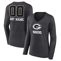 Women's Charcoal Green Bay Packers Personalized Name & Number Monochrome V-neck T-Shirt