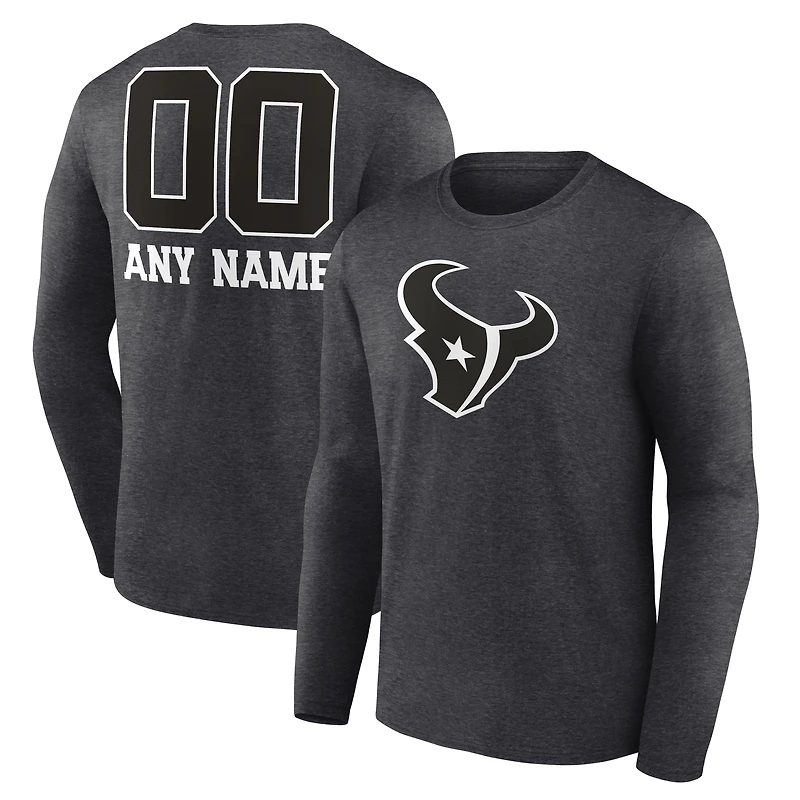 Men's Charcoal Houston Texans Personalized Name & Number Monochrome Long Sleeve T-Shirt