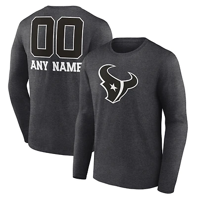 Men's Charcoal Houston Texans Personalized Name & Number Monochrome Long Sleeve T-Shirt