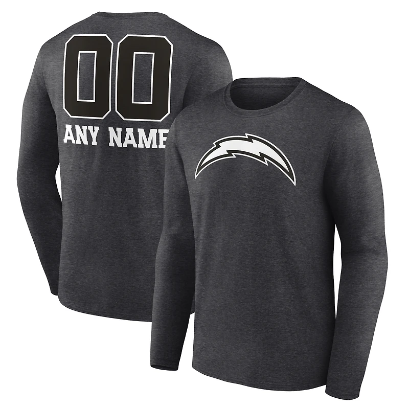 Men's Charcoal Los Angeles Chargers Personalized Name & Number Monochrome Long Sleeve T-Shirt