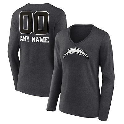 Women's Charcoal Los Angeles Chargers Personalized Name & Number Monochrome V-neck T-Shirt