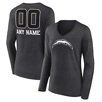 Women's Charcoal Los Angeles Chargers Personalized Name & Number Monochrome V-neck T-Shirt
