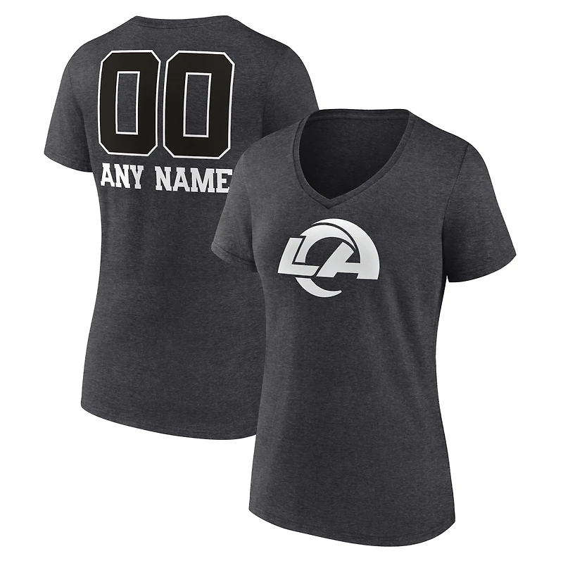 Women's Charcoal Los Angeles Rams Personalized Name & Number Monochrome V-Neck Long Sleeve T-Shirt