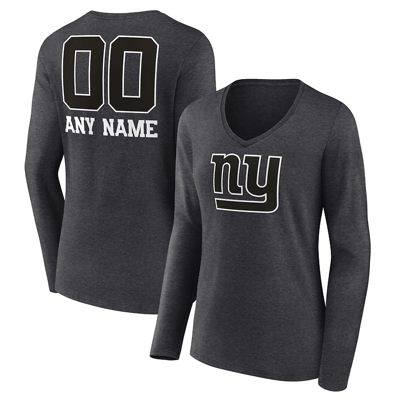 Women's Charcoal New York Giants Personalized Name & Number Monochrome V-neck T-Shirt