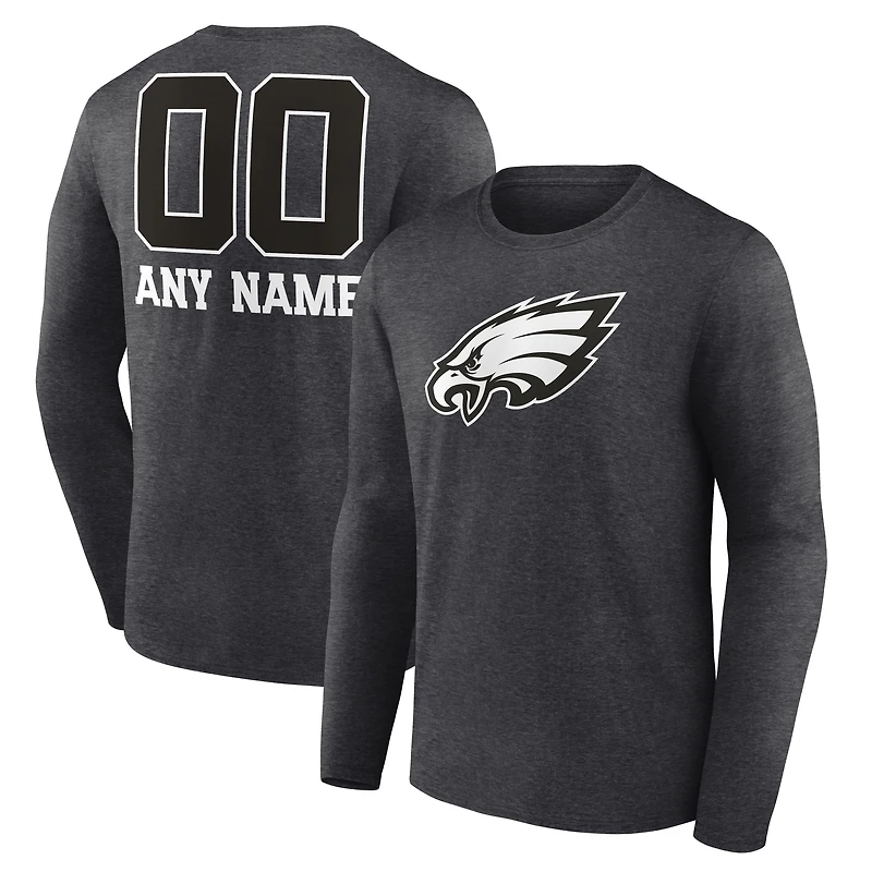 Men's Charcoal Philadelphia Eagles Personalized Name & Number Monochrome Long Sleeve T-Shirt