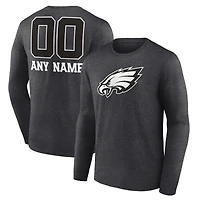 Men's Charcoal Philadelphia Eagles Personalized Name & Number Monochrome Long Sleeve T-Shirt