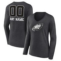 Women's Charcoal Philadelphia Eagles Personalized Name & Number Monochrome V-neck T-Shirt
