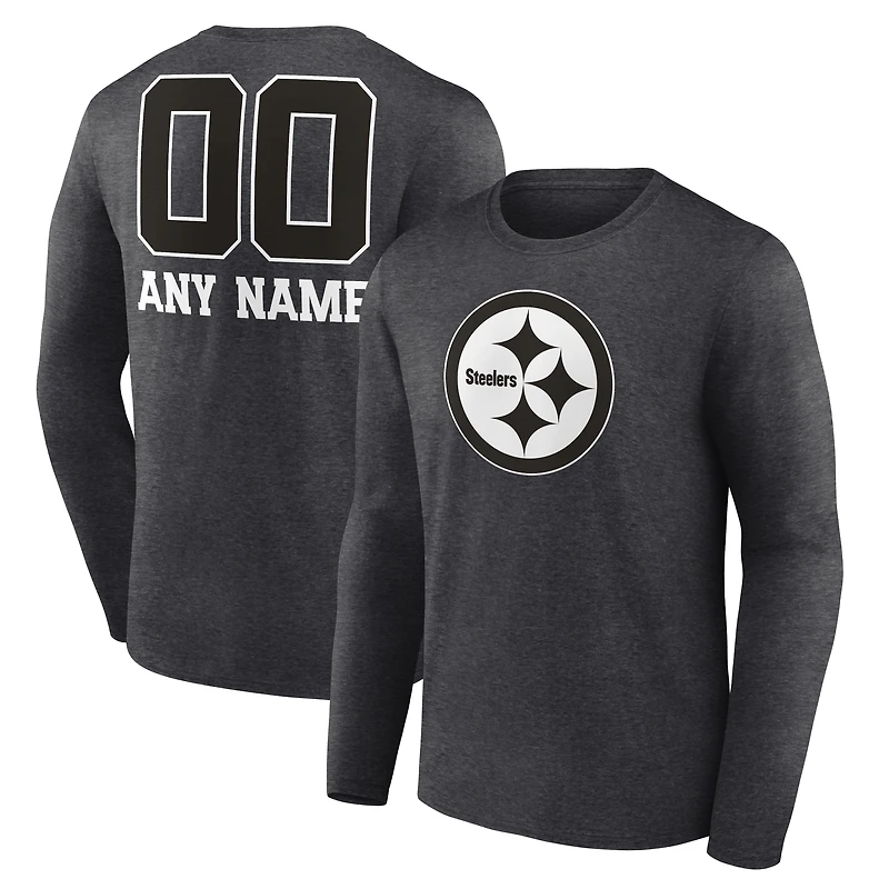 Men's Charcoal Pittsburgh Steelers Personalized Name & Number Monochrome Long Sleeve T-Shirt