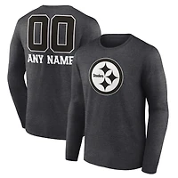 Men's Charcoal Pittsburgh Steelers Personalized Name & Number Monochrome Long Sleeve T-Shirt