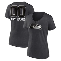 Women's Charcoal Seattle Seahawks Personalized Name & Number Monochrome V-Neck Long Sleeve T-Shirt