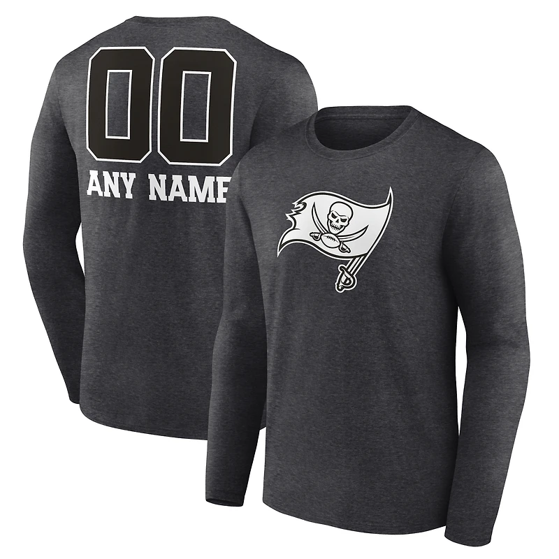 Men's Charcoal Tampa Bay Buccaneers Personalized Name & Number Monochrome Long Sleeve T-Shirt
