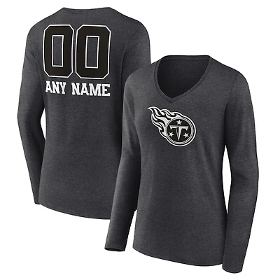 Women's Charcoal Tennessee Titans Personalized Name & Number Monochrome V-neck T-Shirt
