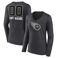 Women's Charcoal Tennessee Titans Personalized Name & Number Monochrome V-neck T-Shirt