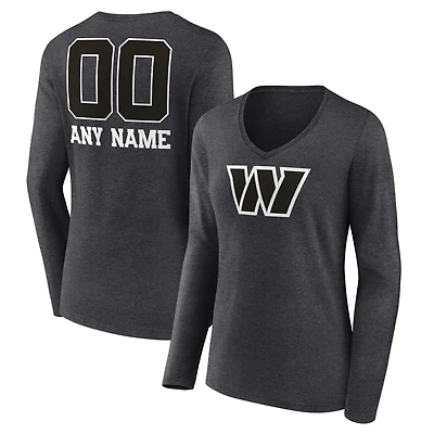 Women's Charcoal Washington Commanders Personalized Name & Number Monochrome V-neck T-Shirt
