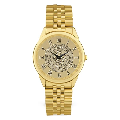 Men's Gold Louisiana Ragin' Cajuns Medallion Rolled Link Bracelet Wristwatch
